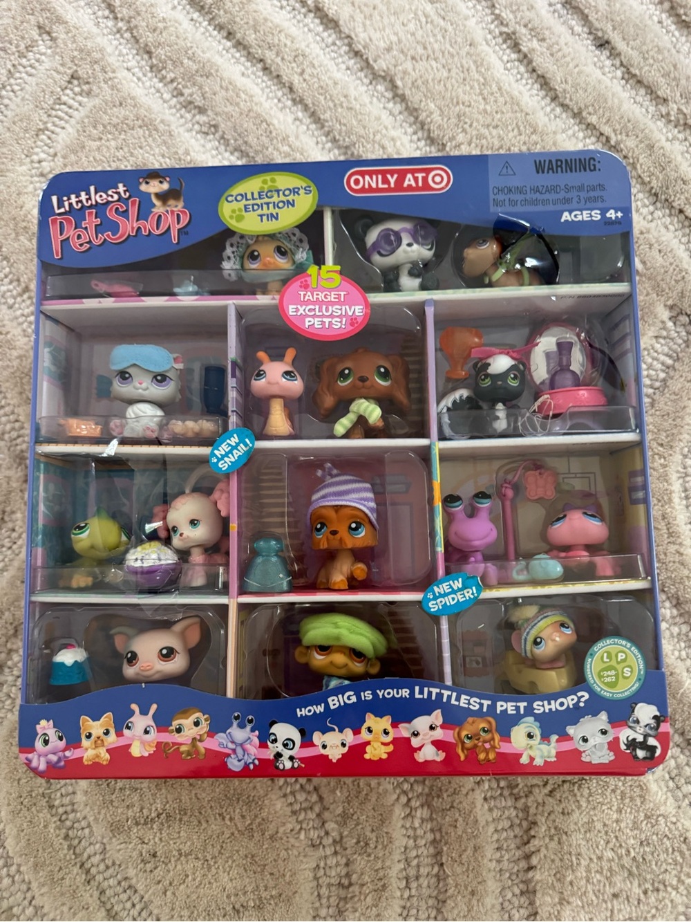 Littlest Pet Shop Collector Tin with Blue, Pink, Purple, Green, Brown Pets